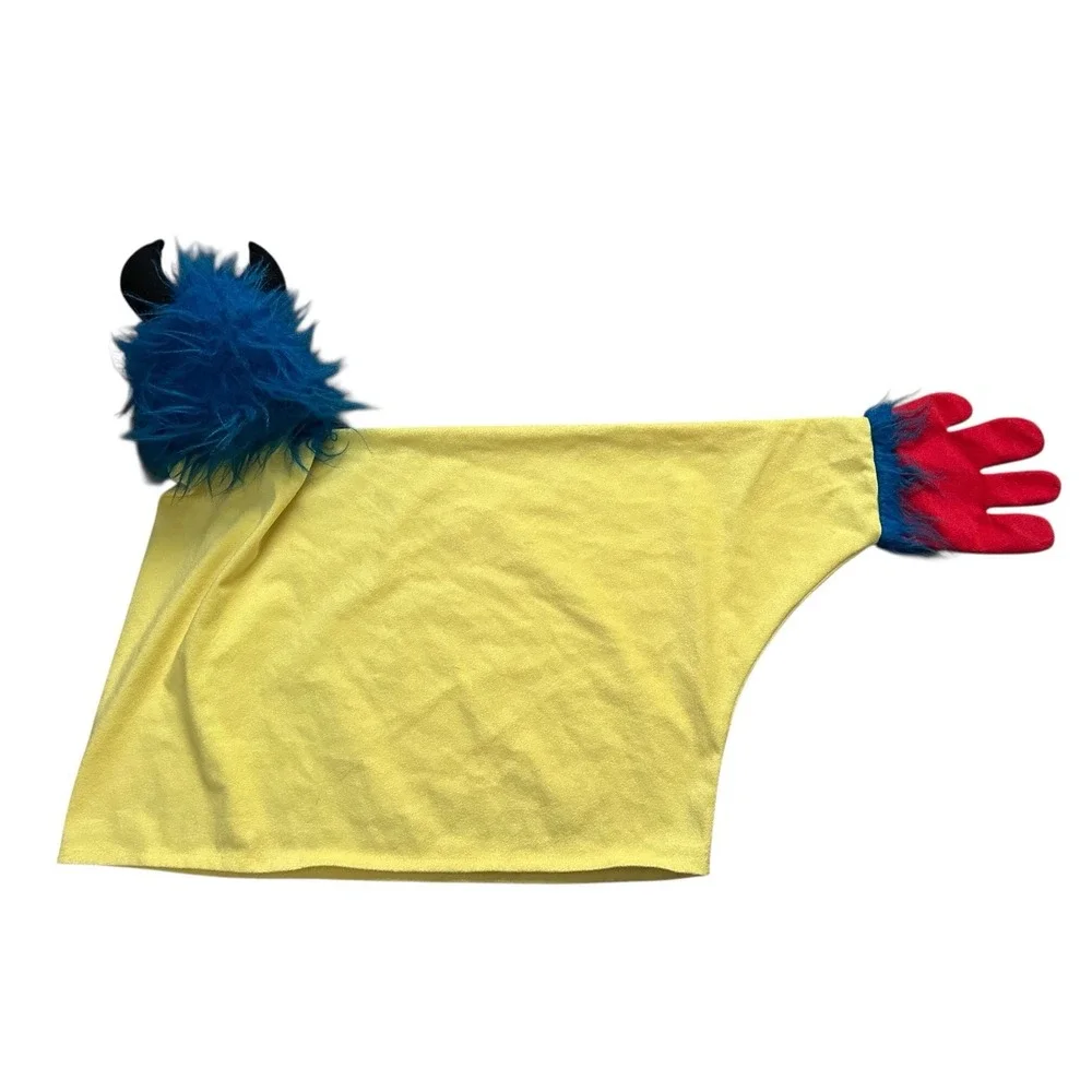 Unique Shaggy Furry Monster w‎ Horns Yellow Body Red Hand